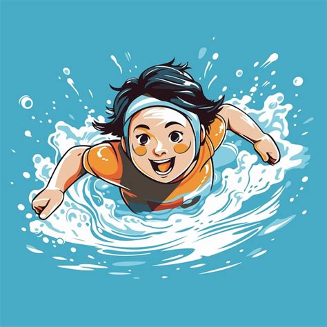 Imagen Vectorial De Una Niña Nadando En Una Piscina Con Salpicaduras De