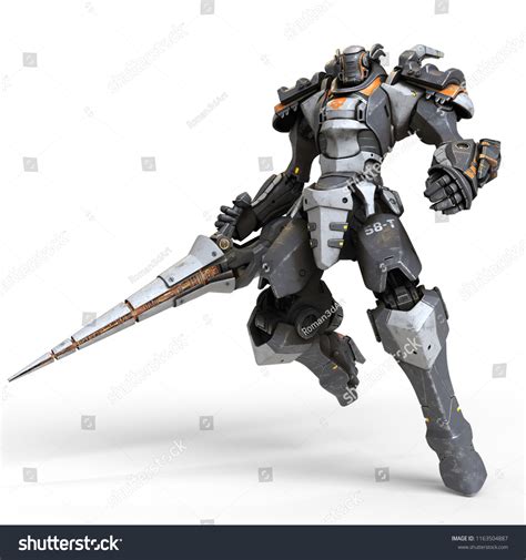 Robot Warrior Large Lance One Hand ภาพประกอบสต็อก 1163504887