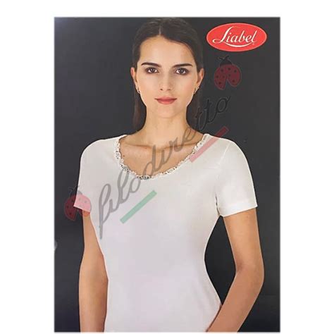 Liabel Donna Maglia Manica Corta Scollo Con Pizzo Lana E Cotone 05110