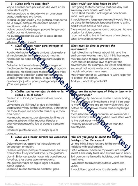 Gcse Spanish Speaking Examples Aqa Questions Done Teaching Resources