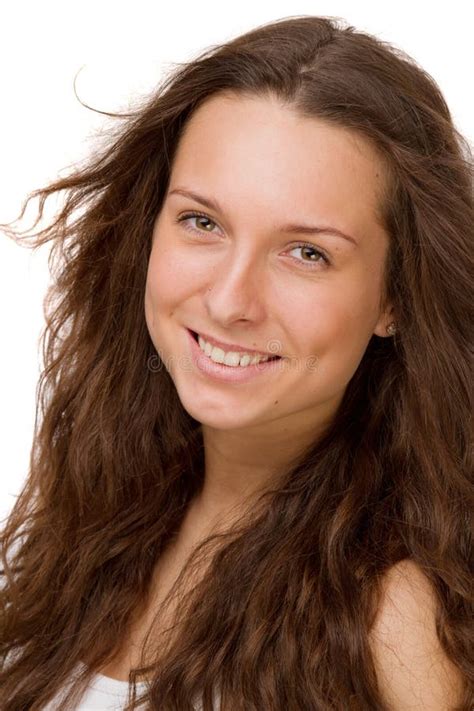 Retrato De Uma Menina Bonita Em Um Fundo Branco Foto De Stock Imagem