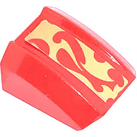 LEGO Red Slope 1 X 2 X 2 Curved With Fire Mech Gold Flames Sticker