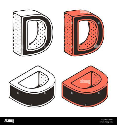 Isometric Letter D Doodle Vector Illustration On White Background Stylized Letters Clip Art