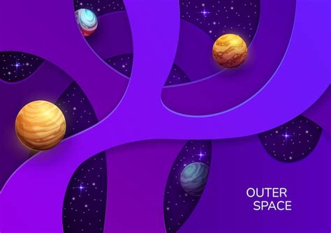 Corte De Papel Espacial Estrellas Y Planetas De Galaxias De Dibujos Animados Vector Premium