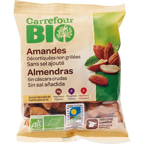 3560071150556 carrefour bio AMANDES DÉCORTIQUÉES NON GRILLÉES CARREFOUR BIO