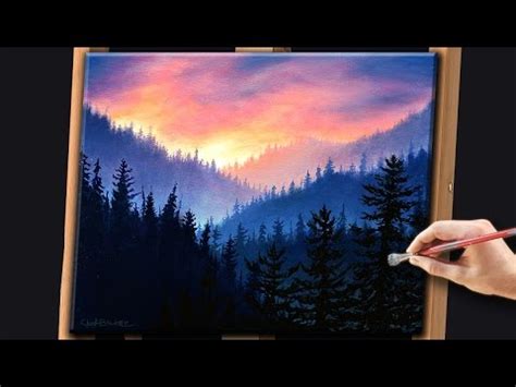 Acrylic Landscape Painting Techniques | Misty Forest with Sunrise - YouTube