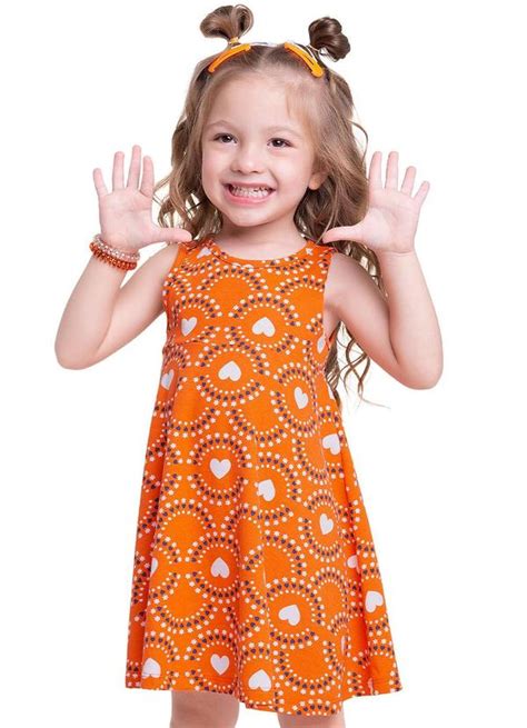 Vestido Infantil Feminino Laranja Kyly