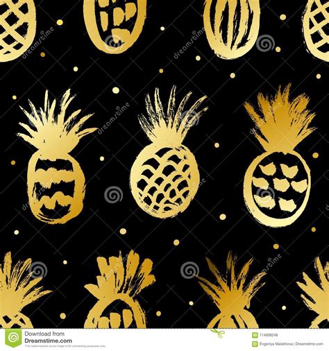 Seamless Pattern With Golden Pineapples Stock Vector Illustration Of