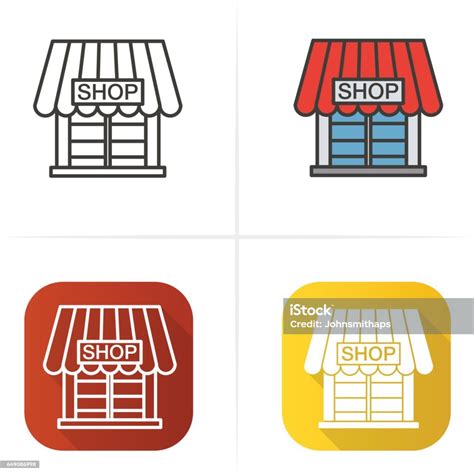 Store Icon Flat Design Linear Color Styles Isolated Vector