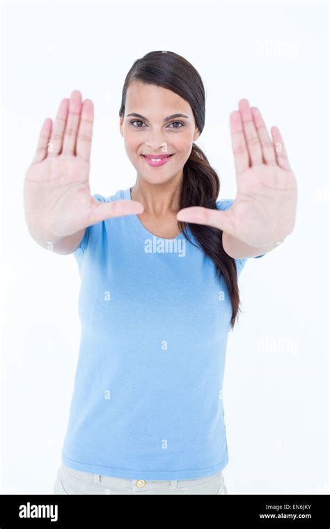 Happy Woman Showing Her Hands Stock Photo Alamy