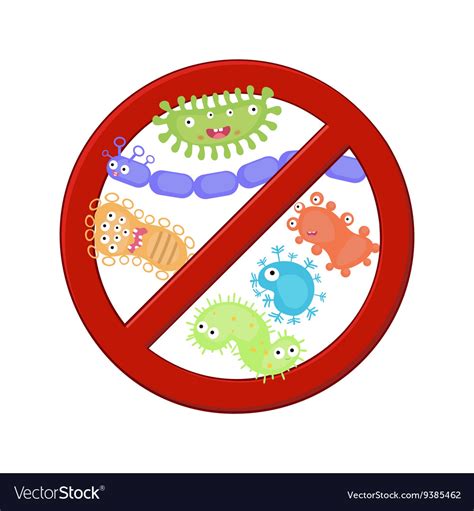 Antibacterial Sign With A Set Of Cartoon Bacteria Vector Image