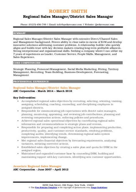 Regional Sales Manager Resume Samples Qwikresume