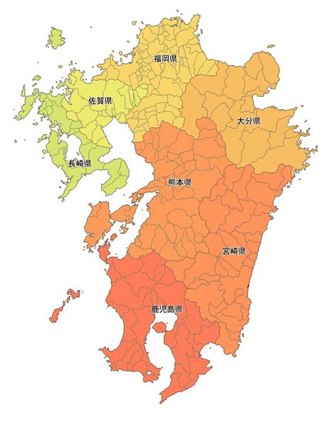 Craftmap 九州地方の地図素材 色分け 市境県名入