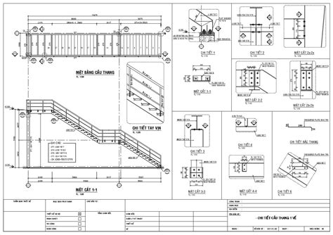 Bản vẽ chi tiết các mẫu cầu thang thép bao gồm thang bộ thang thoát