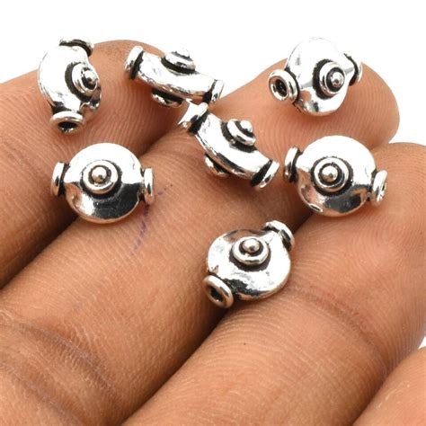 55 Pièces 10X7X5MM Uni Cuivre Bali Perle Antique Sterling Argent Plaqué