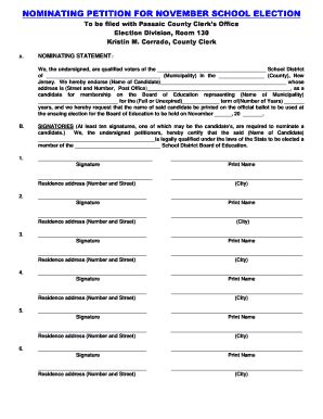 Fillable Online Nominating Petition For November School Election Fax