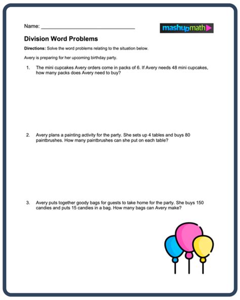 Division Word Problems—free Worksheets For Grades 3 5 — Mashup Math