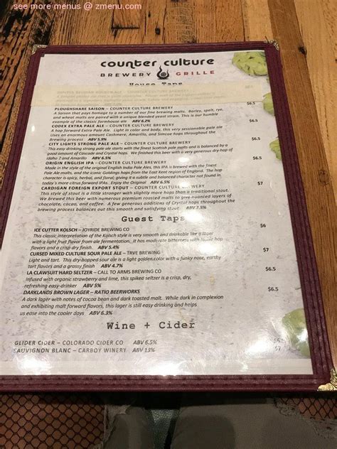 Menu At Counter Culture Brewery Grille Restaurant Denver