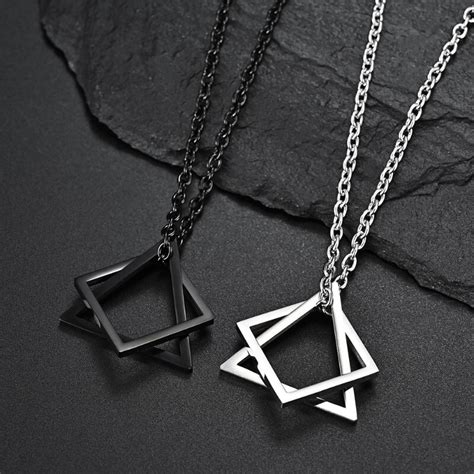 Pendentif Masculin Triangle Carré À Emboîtement Géométrique Pour Homme