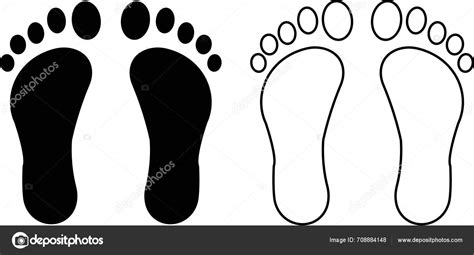 Human Footprints Icon Set Foot Imprint Footsteps Flat Line Black Stock