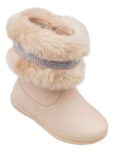 Bota Infantil Pampili Jujuba Nude Pelos E Strass Removíveis