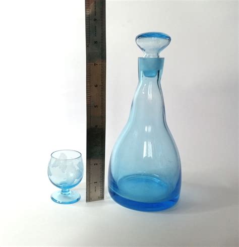 Mid Century Blue Decanter Set Blue Glass Liqueur Carafe And Etsy