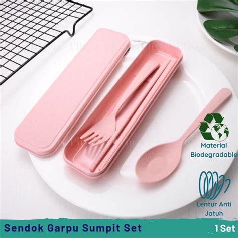 Jual Sendok Garpu Sumpit Set Alat Makan Bahan Jerami Gandum In