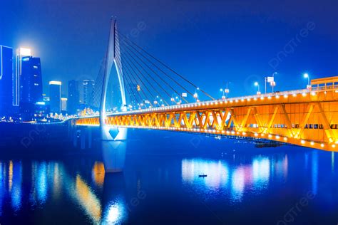 Night View Of The City Landmark Qiansimen Bridge Background Sichuan