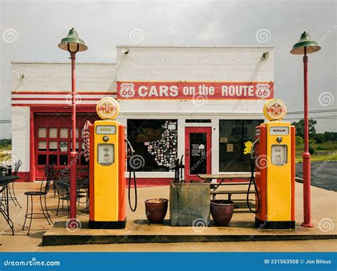 Cars On The Route Vintage Gas Station On Route In Galena Kansas