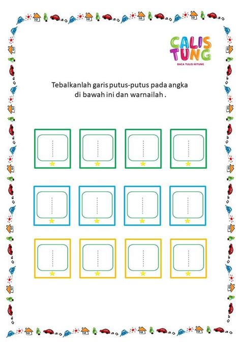 Worksheet Berhitung Anak Tk Dan Paud Mengenal Angka 1 Bullet