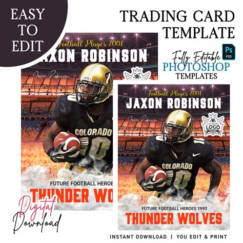 Football Sports Card Template Custom Trading Card Template Vanity