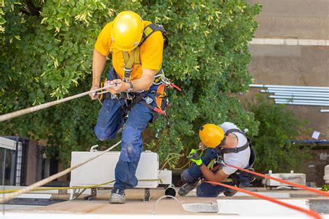 Working At Elevations Rope Access High Altitude Outdoor Work Stock