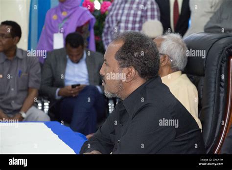 The President Of Somalia Hassan Sheikh Mohamud Listens Speeches During