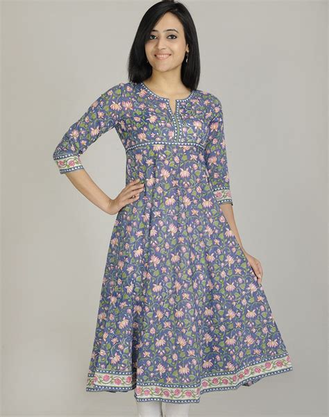 Fabindia Cotton Printed Empireline Anarkali Long Kurta Kurta