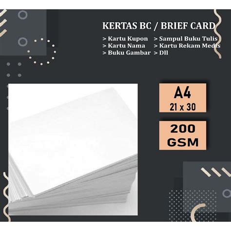 Jual Kertas Bc Putih Brief Card Kertas Tik Kertas Manila A4 Bc