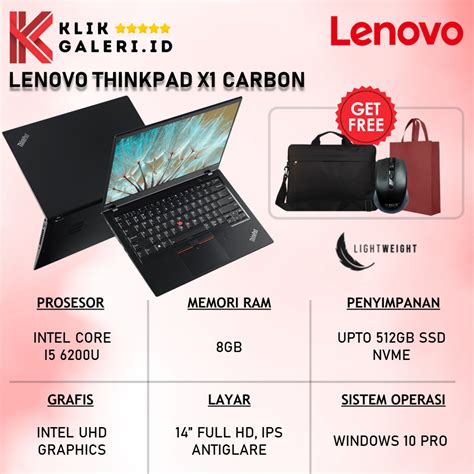 Jual Laptop Second Lenovo Thinkpad X1 Carbon Intel I5 Ram 8gb 512gb Ssd Layar 14 Inch Full Hd