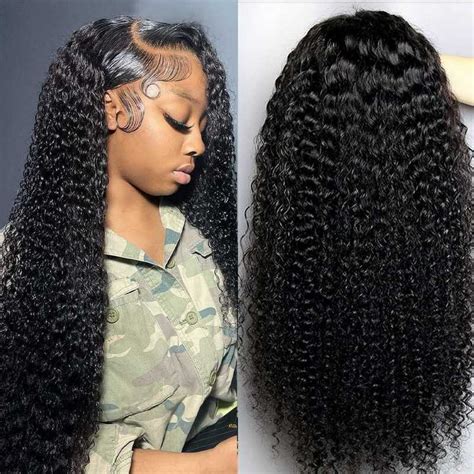 Kinky Curly Lace Frontal Human Hair Wigs 32 Inch Pre Plucked Brazilian