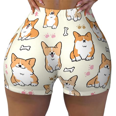 Seamless Workout Shorts Women Cartoon Corgi Biker Running Gym Yoga