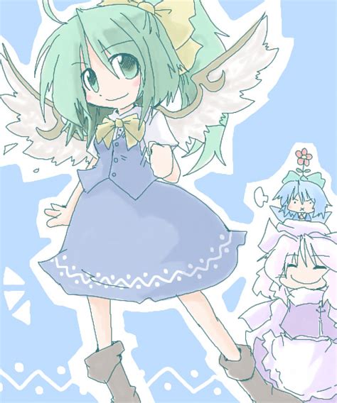 Safebooru 216 3girls Bad Id Bad Pixiv Id Cirno Daiyousei Dress Flower