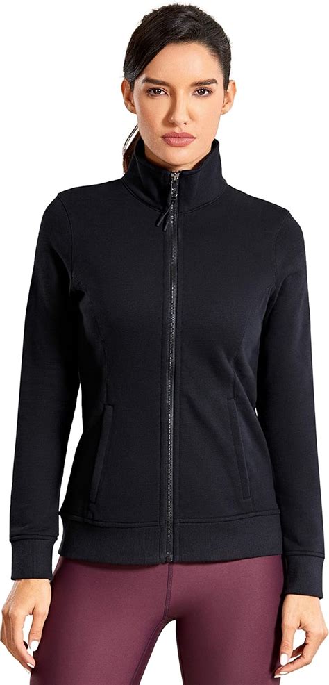 Crz Yoga Womens Cotton Full Zip Workout Outwear Slim Fit Running Track