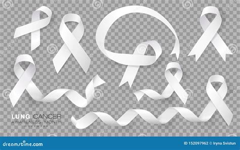 Lung Cancer Awareness Month. White Color Ribbon on Transparent ...