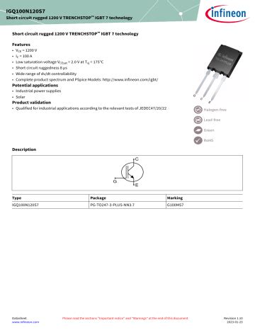 Infineon IGQ100N120S7 IGBT Discrete Data Sheet Manualzz