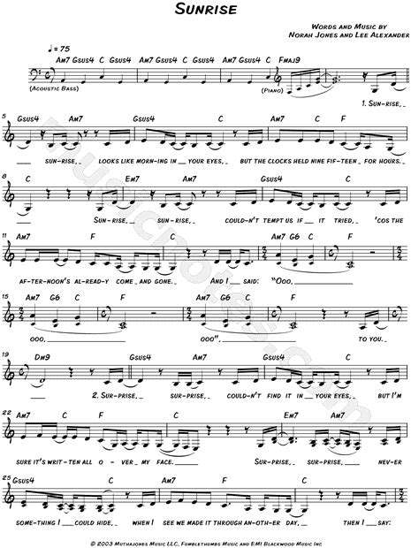 Norah Jones Sunrise Sheet Music Leadsheet In C Major Transposable