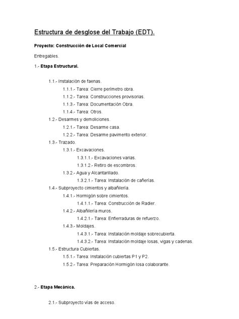 PDF Estructura De Desglose Del Trabajo EDT DOKUMEN TIPS