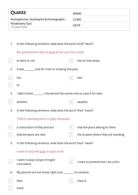 50 Homophones And Homographs Worksheets For 5th Grade On Quizizz