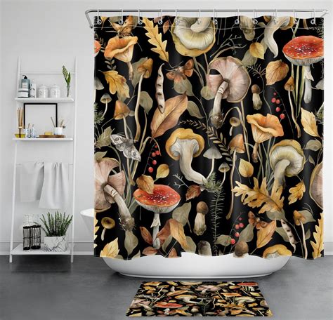 Midnight Magic Shower Curtain Set Nature Inspired Moth Plant Leaf