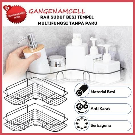 Jual Rak Sudut Besi Kamar Mandi Tempel Storage Rack Multifungsi Tanpa