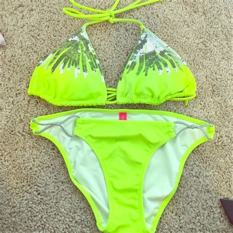 Victorias Secret Lime Green Sequin Bikini Gem