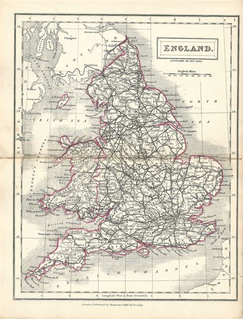 England steel engraved antique map of the English counties by Sidney H ...