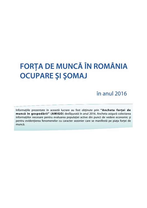 PDF FORŢA DE MUNCĂ ÎN ROMÂNIA OCUPARE ŞI ŞOMAJ informaţiilor